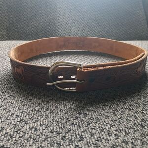 Brown Leather Belt with Silver Buckle